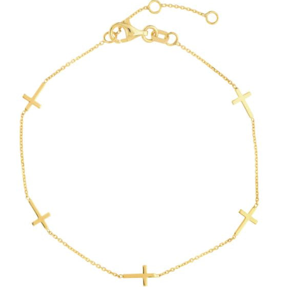 East West Cross Station Bracelet in 14K Yellow Gold