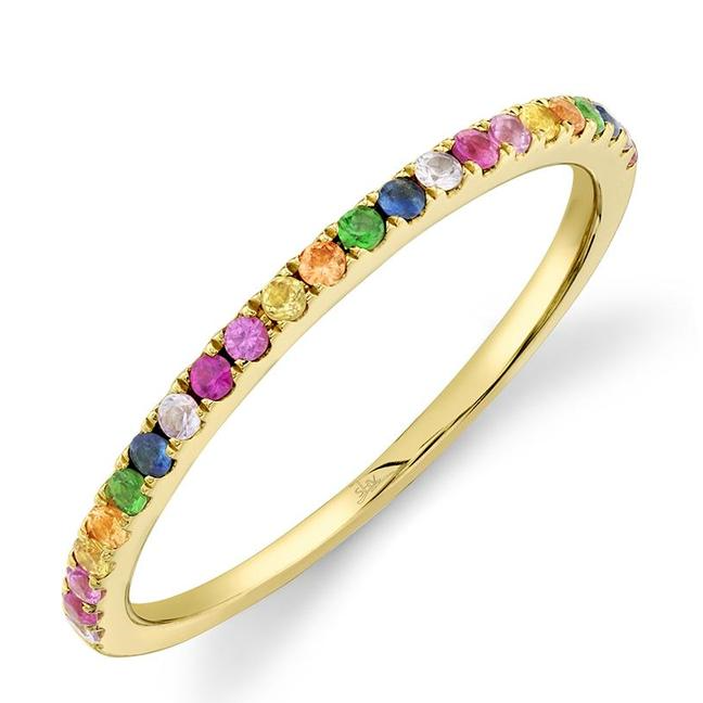 Rainbow Sapphire Ring in 14K Yellow Gold, Size 8