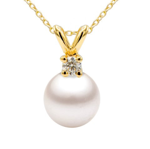 Akoya 6-7MM Pearl Diamond Pendant Necklace in 14K Yellow Gold