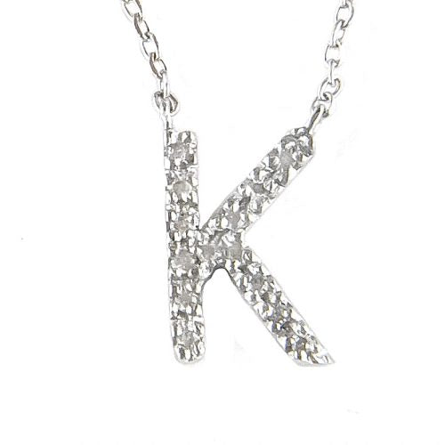 "K" Diamond Initial Pendant Necklace in Sterling Silver