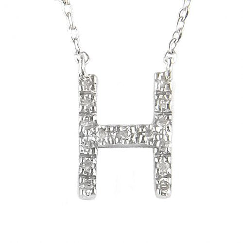 "H" Diamond Initial Pendant Necklace in Sterling Silver
