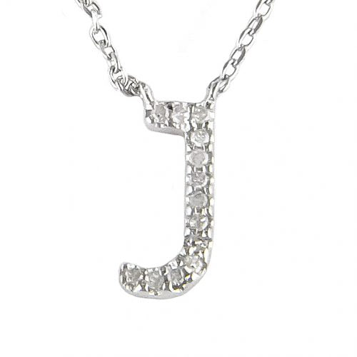 "J" Diamond Initial Pendant Necklace in Sterling Silver
