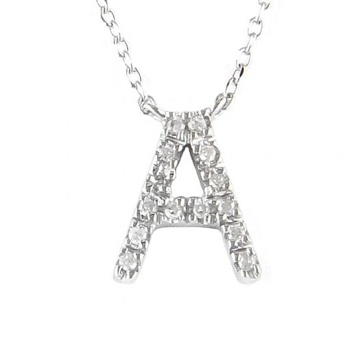 "A" Diamond Initial Pendant Necklace in Sterling Silver