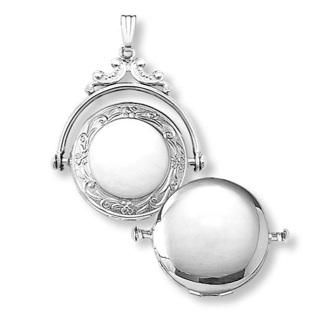 Round Spin Embossed Locket Necklace in Sterling Silver, 18" Length
