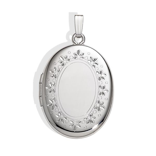 Oval Engravable Locket Necklace in Sterling Silver, 18" Length