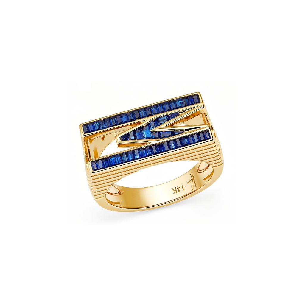 Helena Rose "M" Blue Sapphire Initial Ring in 14K Yellow Gold, Size 7