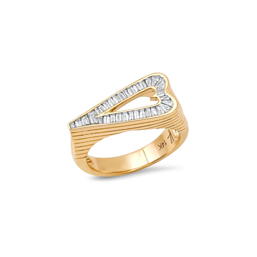 Helena Rose Grandsize Diamond Encrusted Heart Ring in 14K Yellow Gold, Size 7