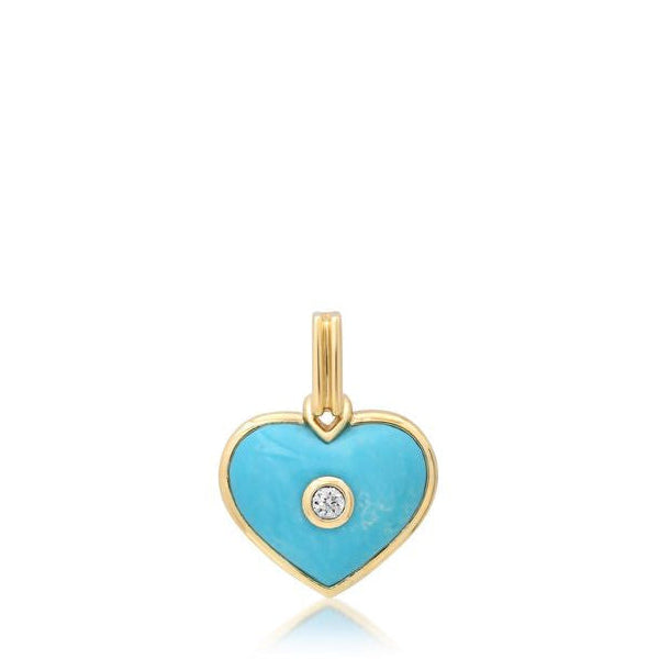 Helena Rose Turquoise Mini Heart Charm in 14K Yellow Gold