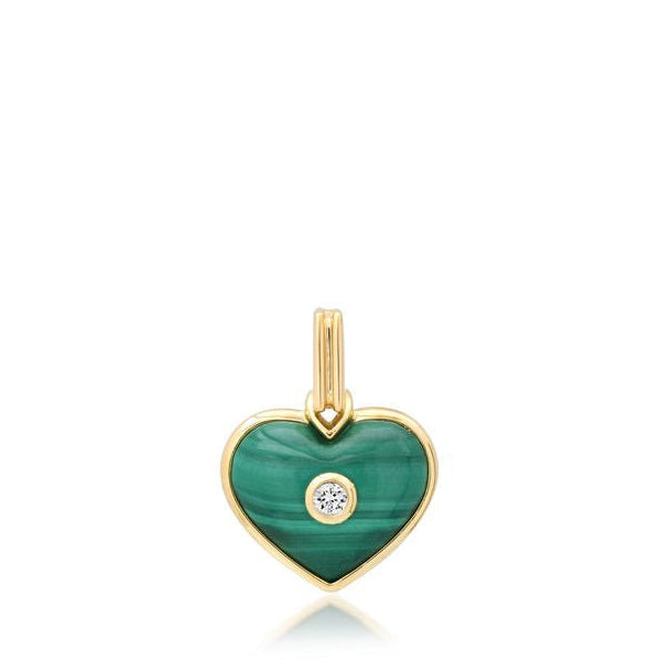 Helena Rose Malachite Mini Heart Charm in 14K Yellow Gold