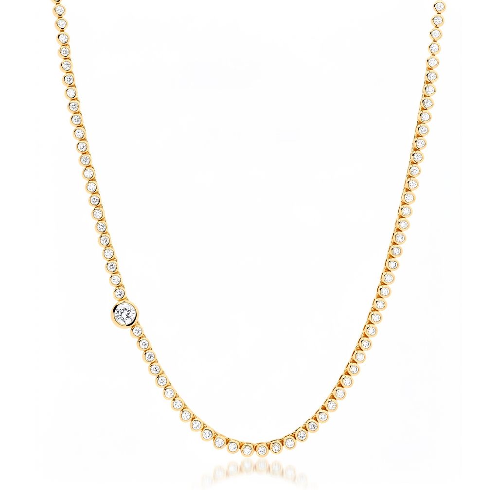 Helena Rose Raquel Offset Solitaire Diamond Tennis Necklace in 14K Yellow Gold