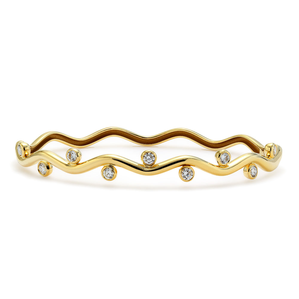Mark Henry Diamond Riva Wavy Bangle in 18K Yellow Gold