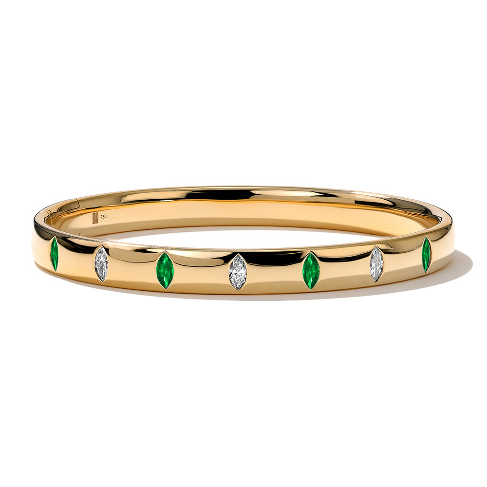Mark Henry Diamond & Emerald Guardian Bangle in 18K Yellow Gold