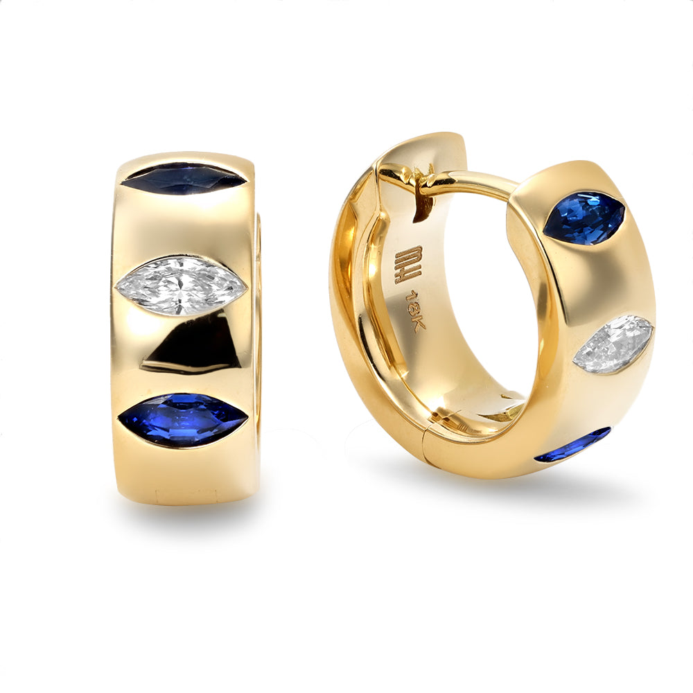 Mark Henry Diamond & Sapphire Guardian Huggie Hoops in 18K Yellow Gold