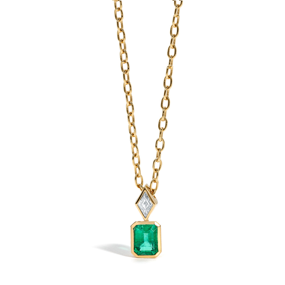Mark Henry Emerald & Diamond Silky Pendant Necklace in 18K Yellow Gold
