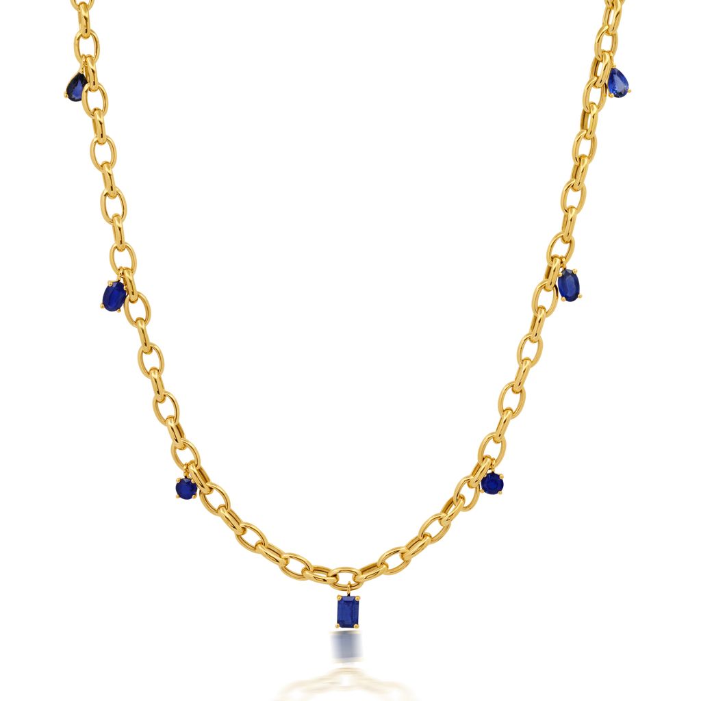 Graziela Blue Sapphire Link Necklace in 18K Yellow Gold