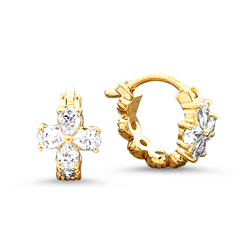 Erica Courtney Flower Diamond Baby Bezel Huggie Hoop Earrings in 18K Yellow Gold