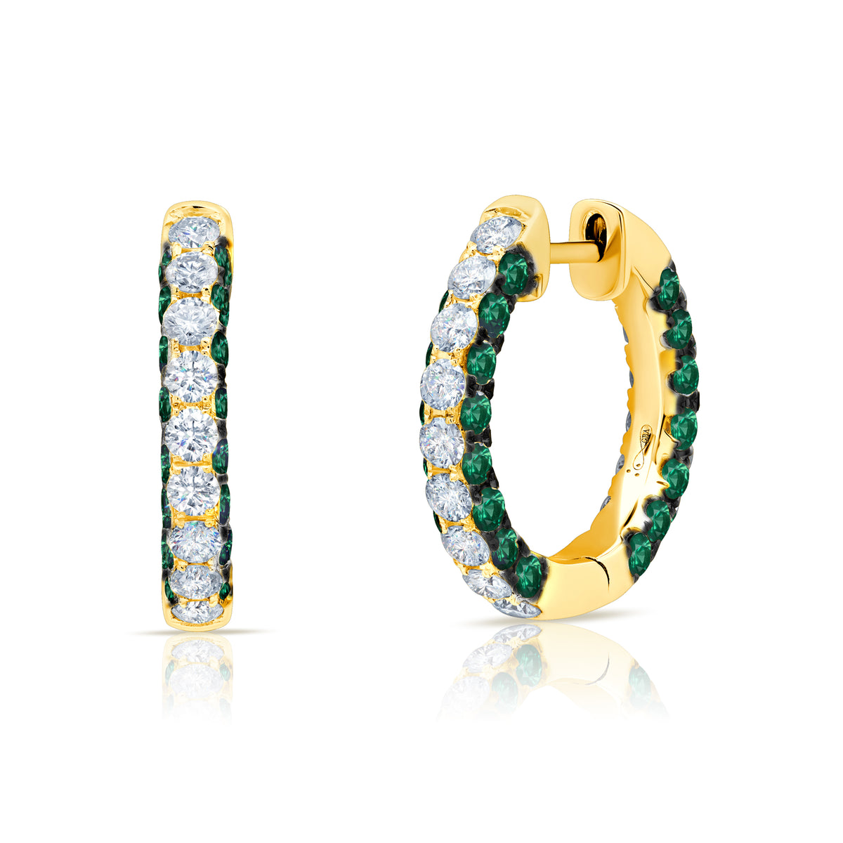 Graziela Diamond & Emerald Three-Sided Hoop Earrings in 18K Yellow Gold