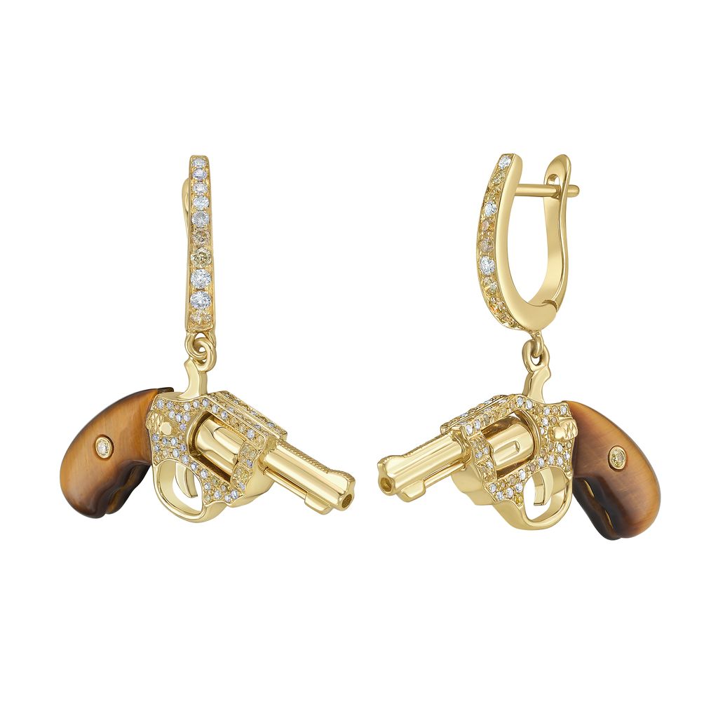 Lionheart Tigers Eye Wild Wild West Earrings in 18K Yellow Gold
