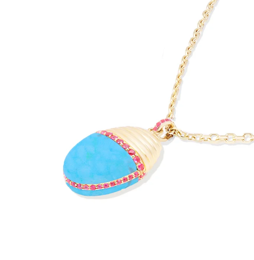 Campbell + Charlotte Large Turquoise & Pink Sapphire Pendant Necklace in 14K Yellow Gold
