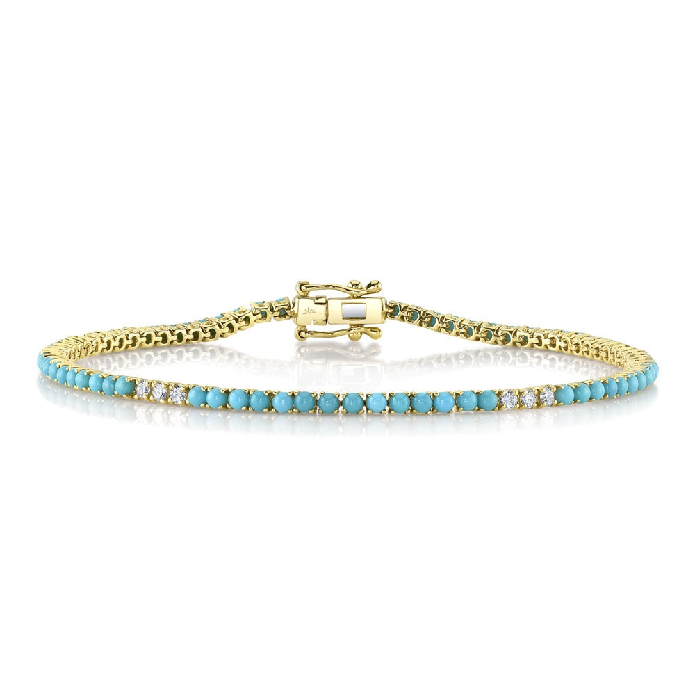Turquoise & Diamond Bracelet in 14K Yellow Gold