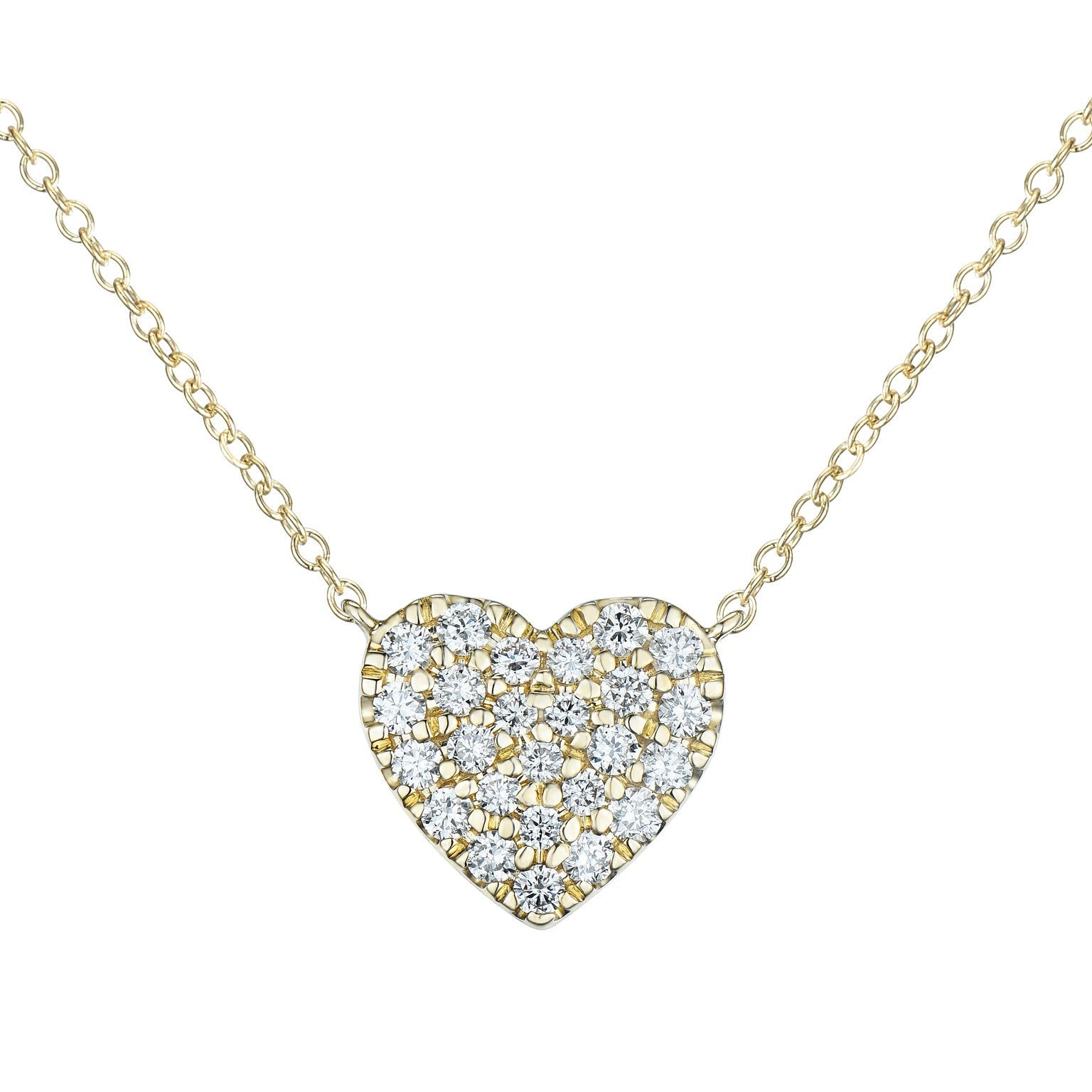Pave Diamond Heart Station Necklace in 14K Yellow Gold