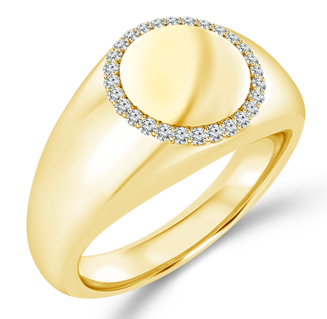 Diamond Signet Ring in 14K Yellow Gold, Size 7