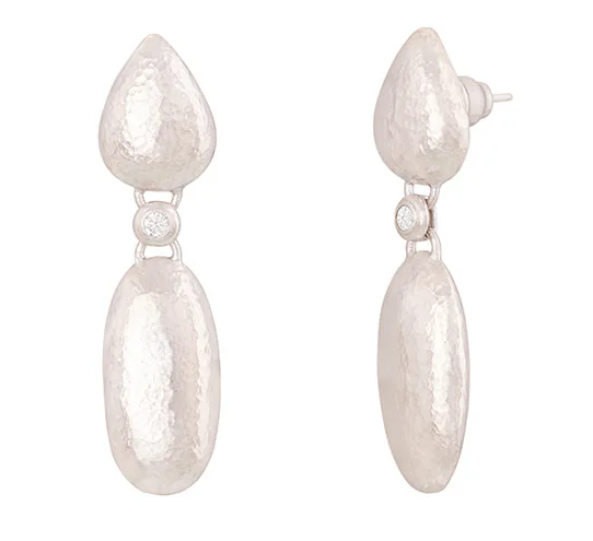 Gurhan Spell Oval Lentil Diamond Drop Earrings in Sterling Silver