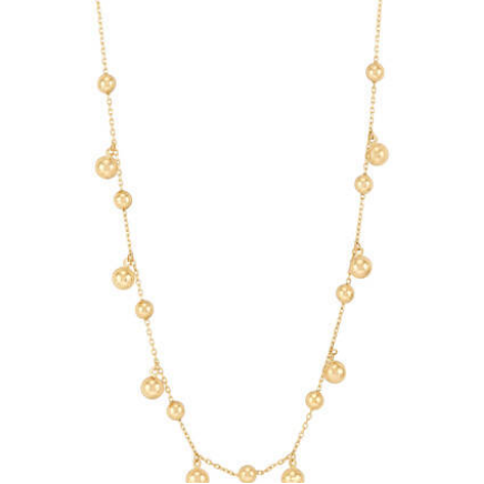 Graduated Bead Station & Dangle Necklace in 14K Yellow Gold