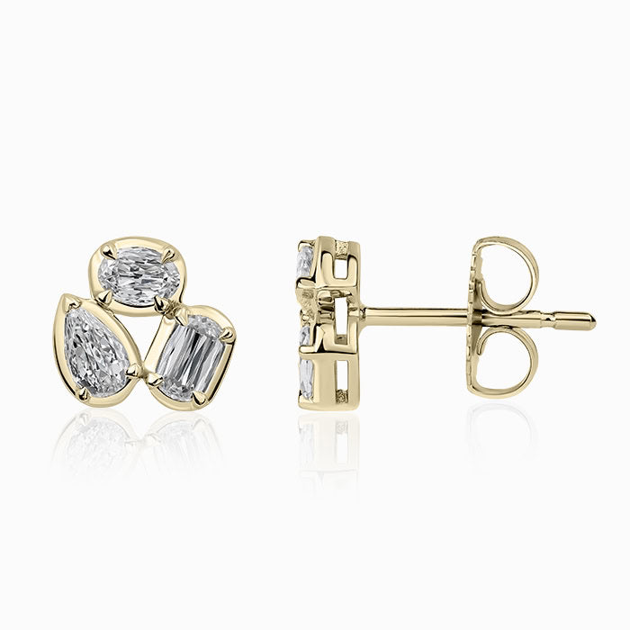 Crisscut NY Love Luxe L'Amour Mixed Shape Diamond Stud Earrings in 14K Yellow Gold