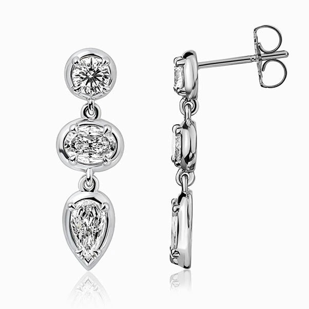 Crisscut NY Multi Shape Diamond Drop Earrings in 14K White Gold