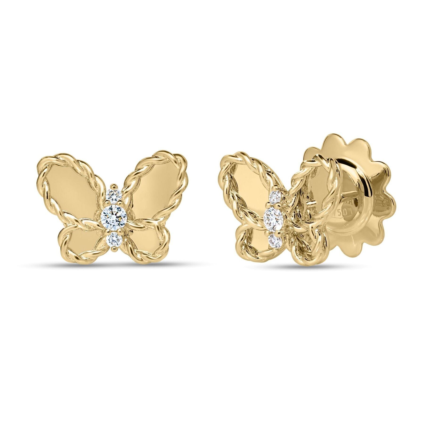 Roberto Coin Jasmine Small Butterfly Diamond Stud Earrings in 18K Yellow Gold