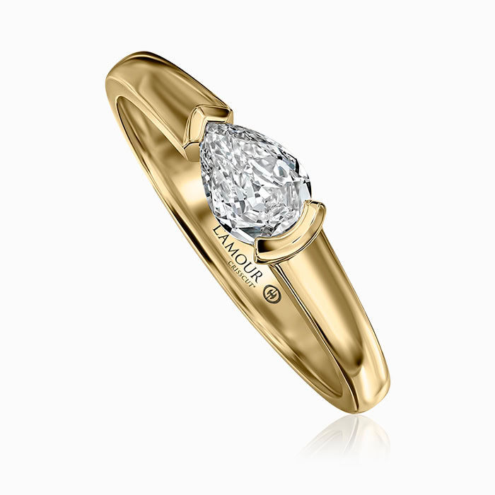Crisscut NY Love Luxe L'Amour Pear Diamond Ring in 18K Yellow Gold, Size 6.5