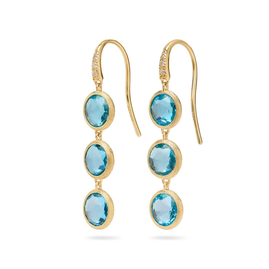 Marco Bicego Jaipur Blue Topaz Diamond Drop Earrings in 18K Yellow Gold
