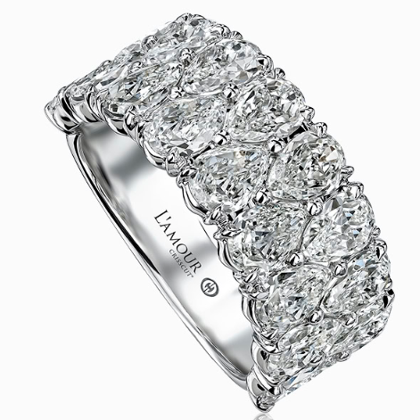 Crisscut NY L'Amour Pear Double Row Diamond Ring in 18K White Gold, Size 6.5