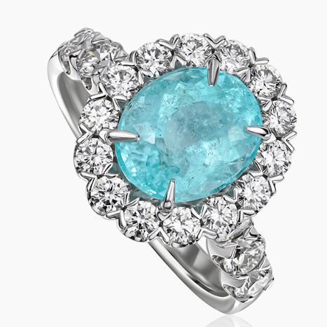 Crisscut NY Paraiba & Diamond Halo Ring in 18K White Gold, Size 6.5