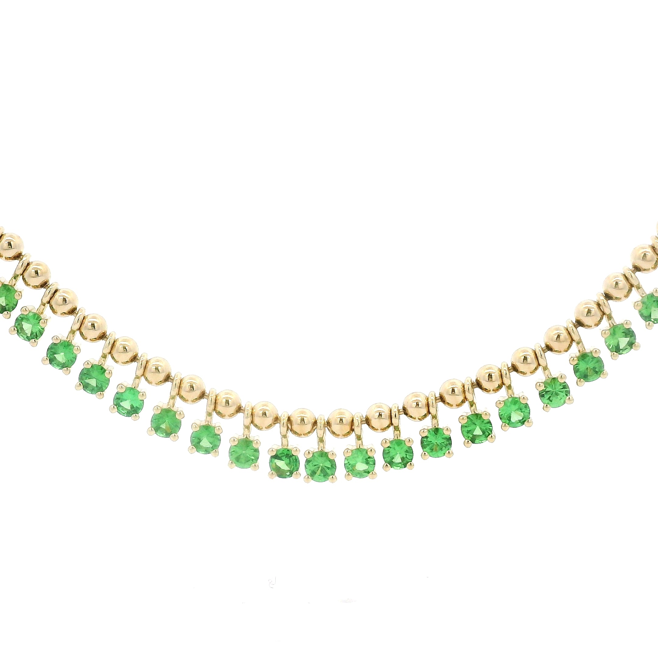 Tsavorite Beaded Dangle Necklace in 14K Yellow Gold