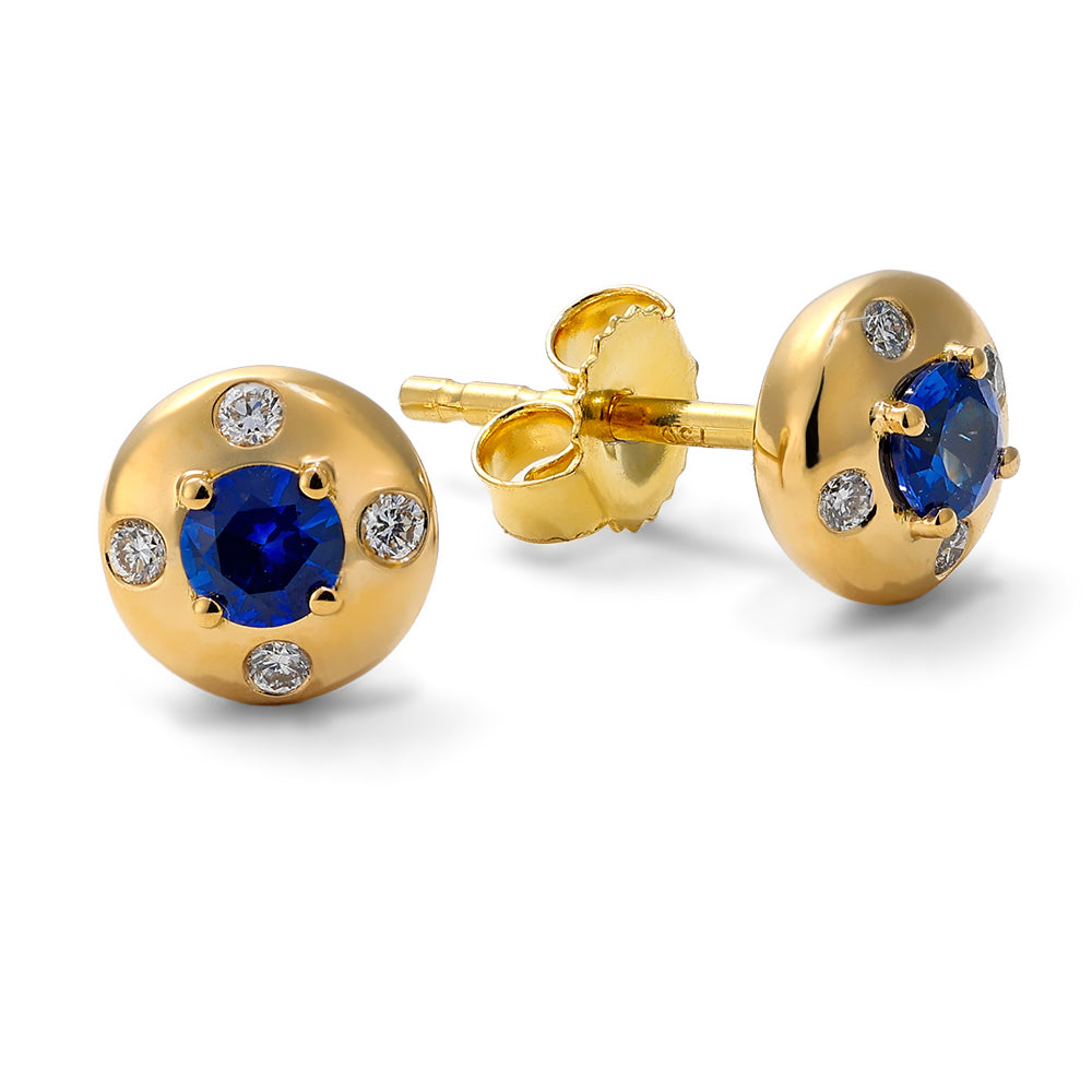 Mark Henry Sapphire Aurum Petite Round Studs in 18K Yellow Gold