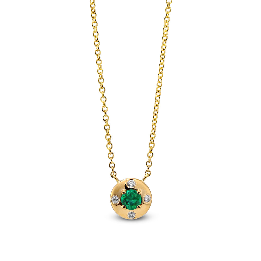 Mark Henry Emerald Aurum Petite Round Pendant Necklace in 18K Yellow Gold
