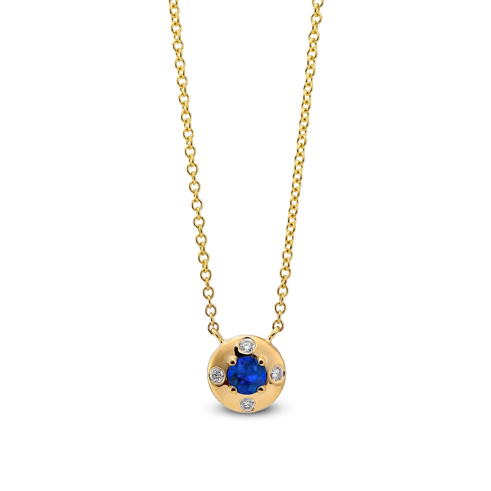 Mark Henry Sapphire Aurum Petite Round Pendant Necklace in 18K Yellow Gold