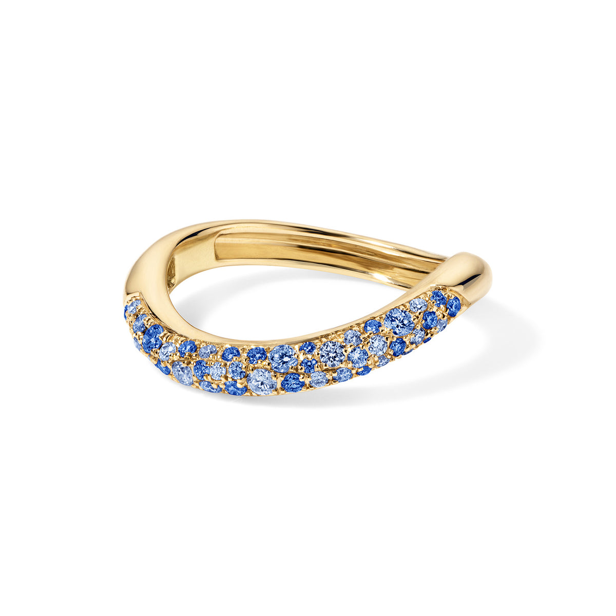 Eden Presley Shades of Blue Wave Ring in 14K Yellow Gold, Size 7