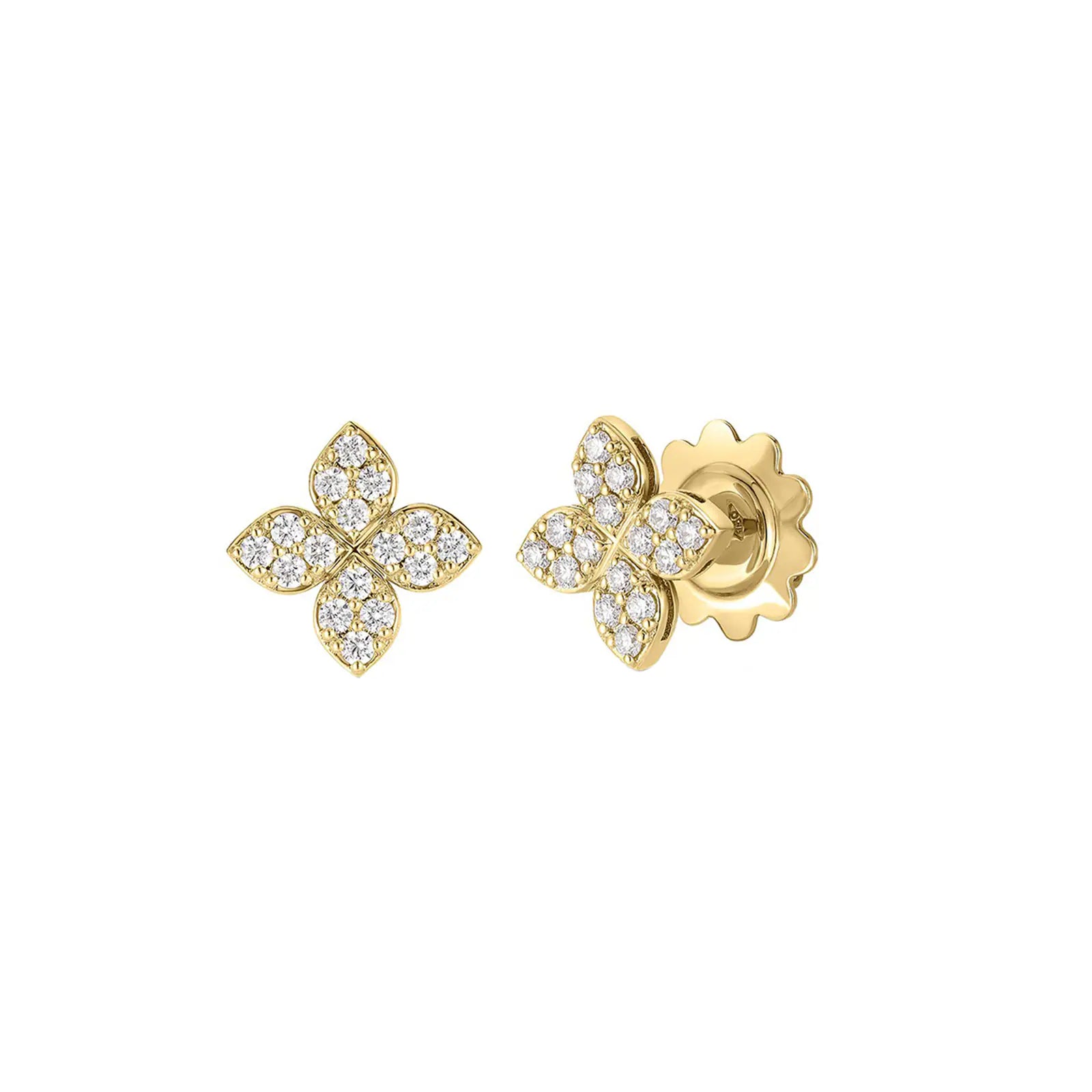 Roberto Coin Love in Verona Pave Diamond Flower Stud Earrings in 18K Yellow Gold