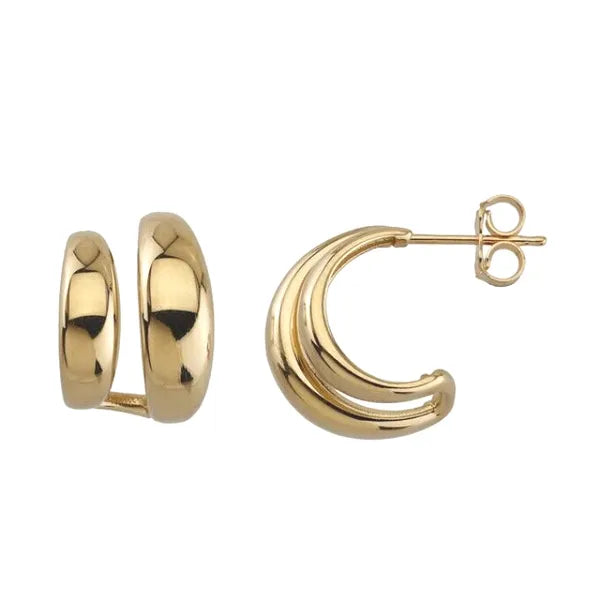 Double Split Row Hoop Earrings in 14K Yellow Gold