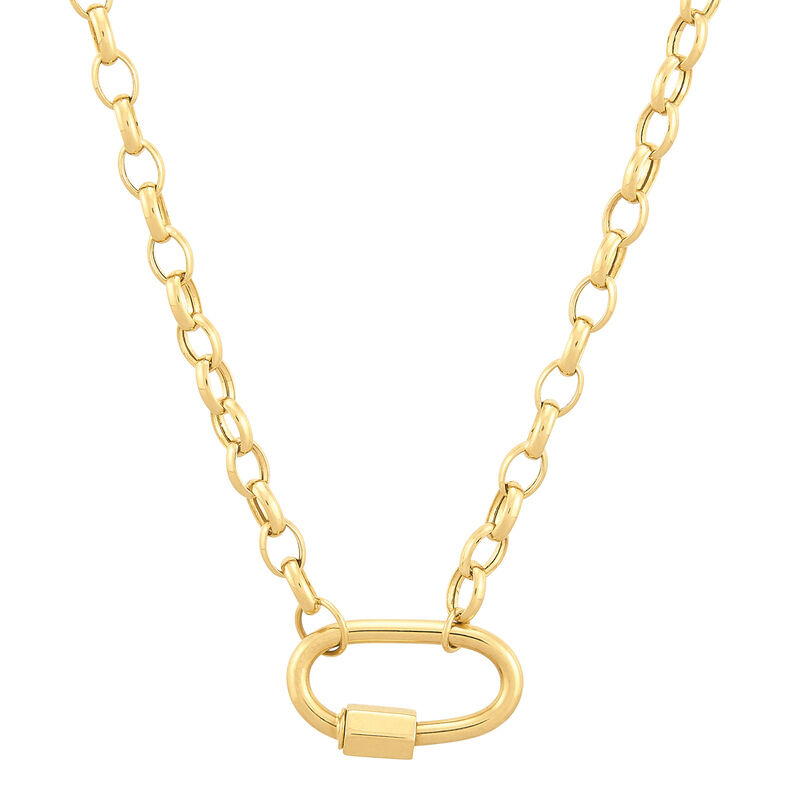 Oval Carabiner Rolo Chain Necklace in 14K Yellow Gold