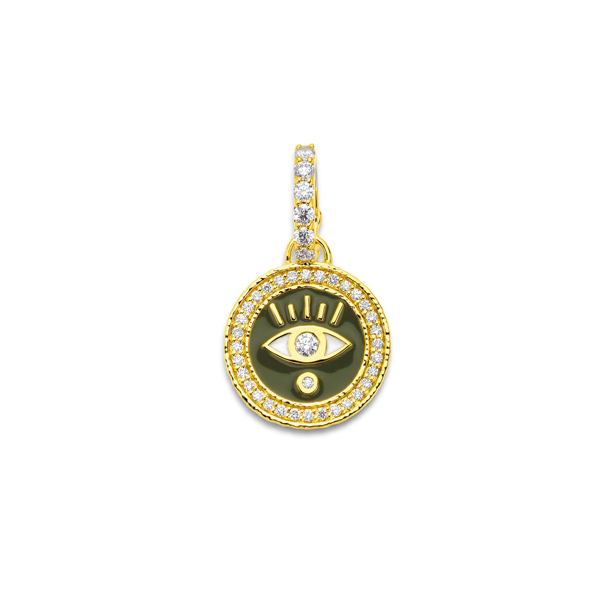 Buddha Mama Army Green Evil Eye Pendant in 20K Yellow Gold