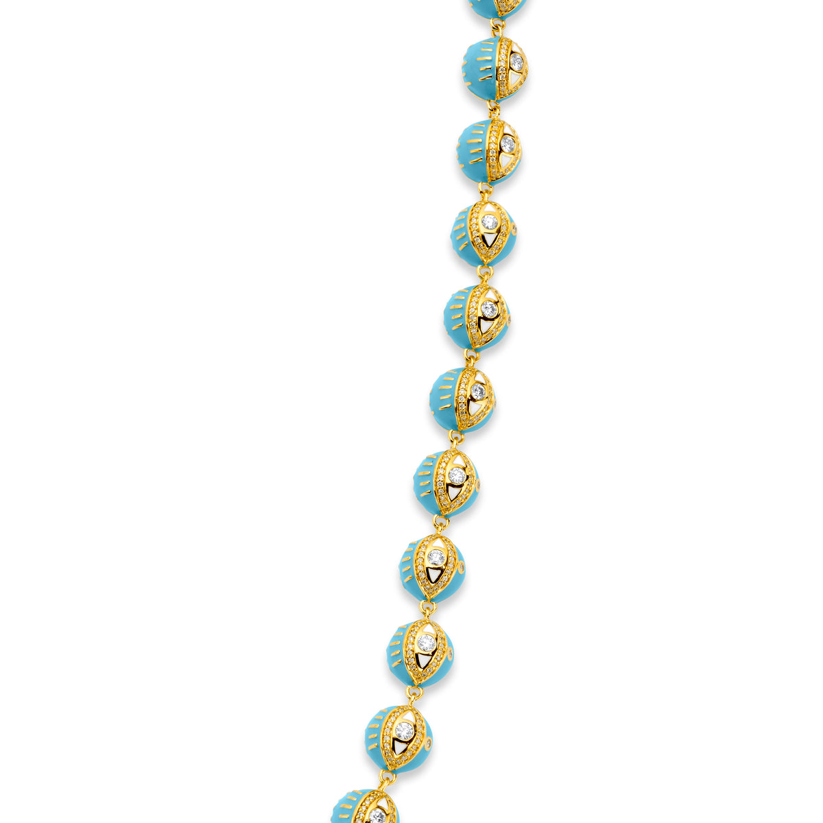 Buddha Mama Sky Blue Evil Eye Beaded Necklace in 20K Yellow Gold