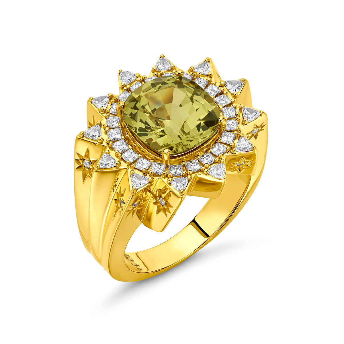 Buddha Mama Mali Garnet Sun Signet Ring in 20K Yellow Gold, Size 7.5