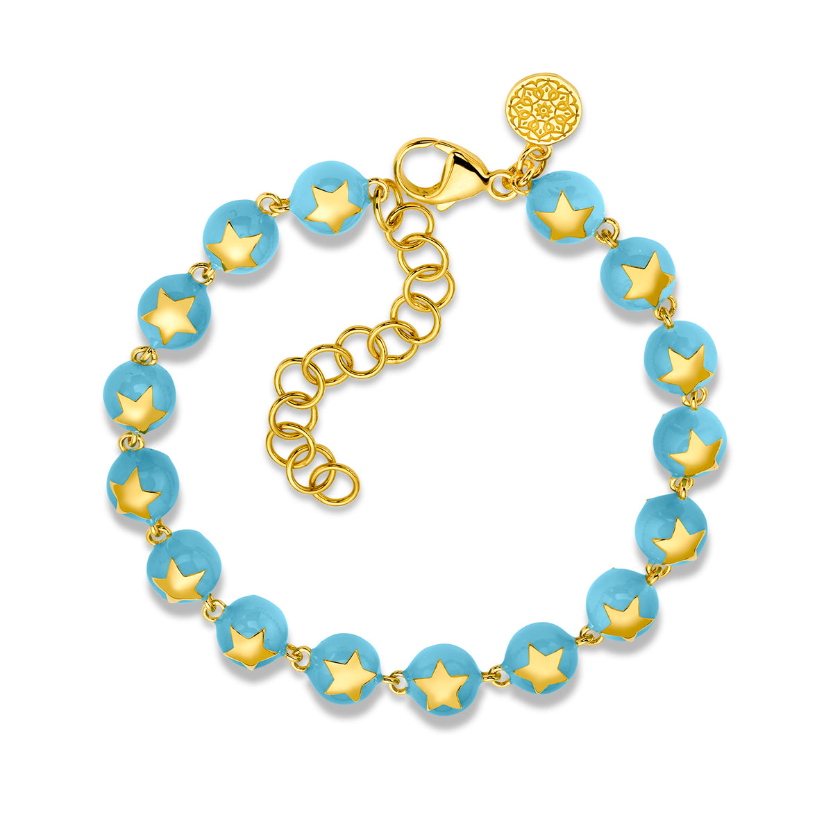 Buddha Mama Sky Blue Star Beaded Bracelet in 20K Yellow Gold