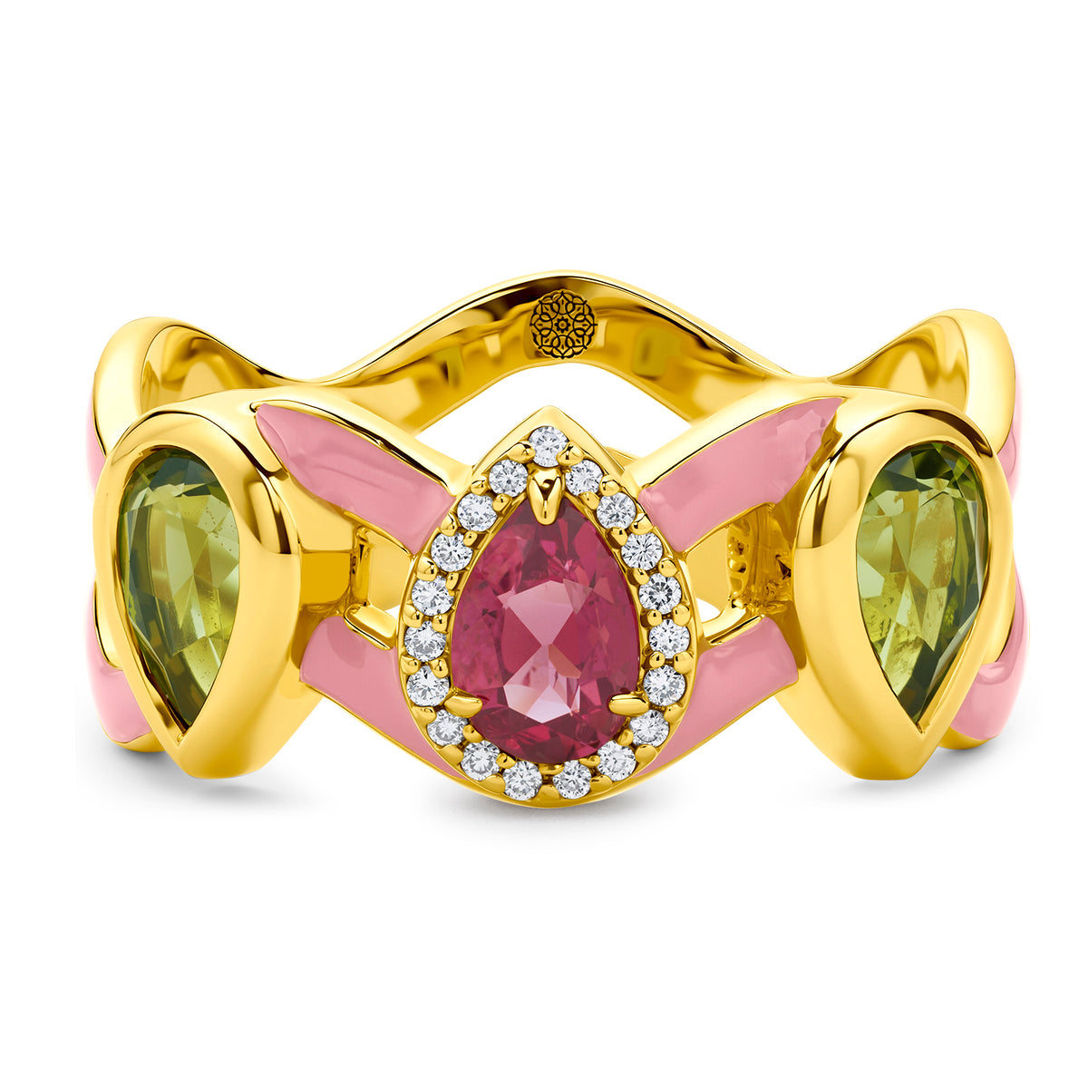 Buddha Mama Pink Wavy Ring in 20K Yellow Gold, Size 7.5