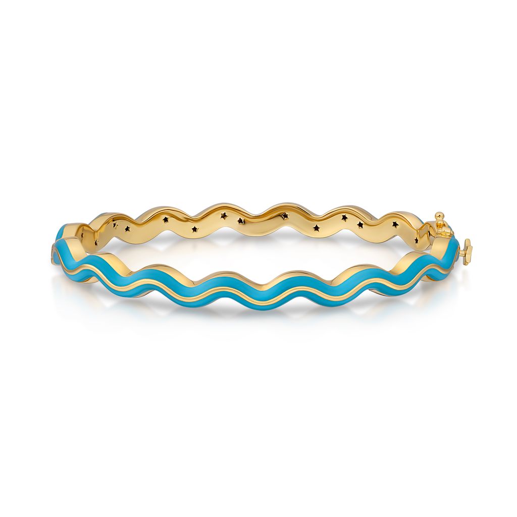 Buddha Mama Sky Blue Wavy Bangle in 20K Yellow Gold