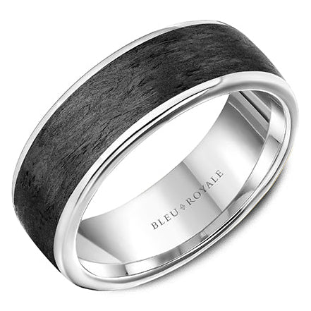 Crown Ring Men's 7.5MM Black Carbon Band in 14K White Gold, Size 10